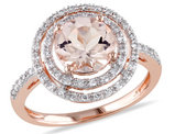 2.0 Carat (ctw) Morganite and Diamond Double Halo Ring in 10K Rose Gold